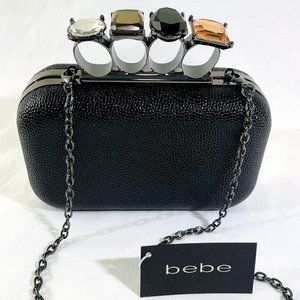 New BEBE Gemstone Knuckle Clutch Evening Bag Faux Black Stingray